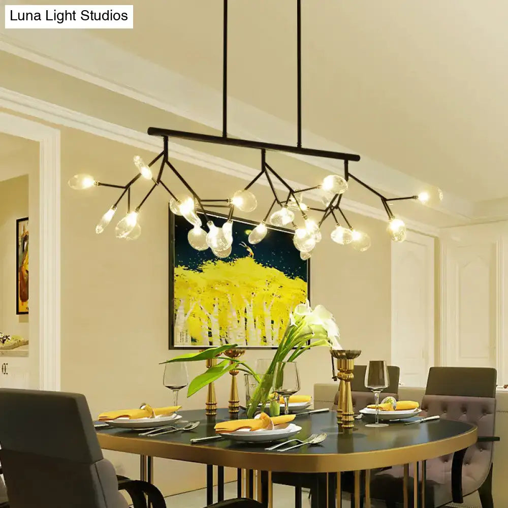 Black metal DecorBites leaf-shaped island chandelier with 27 clear glass globe bulbs for bedroom 110v-120v 220v-240v