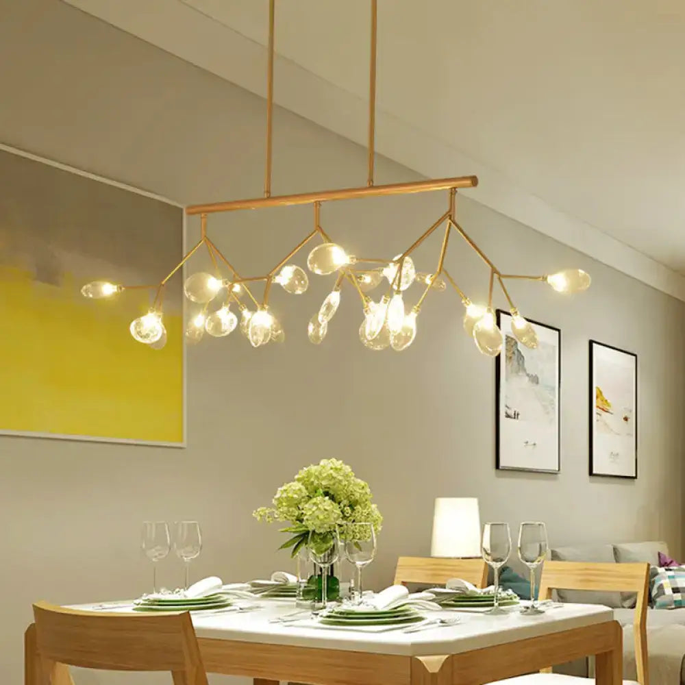 Gold-toned decorbites™ leaf-shaped metal island chandelier with 27 clear glass bulbs for bedroom 110v-120v 220v-240v