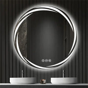 Decorbites™ led backlit round bathroom vanity mirror with sleek modern design, two glowing rings, and three control buttons