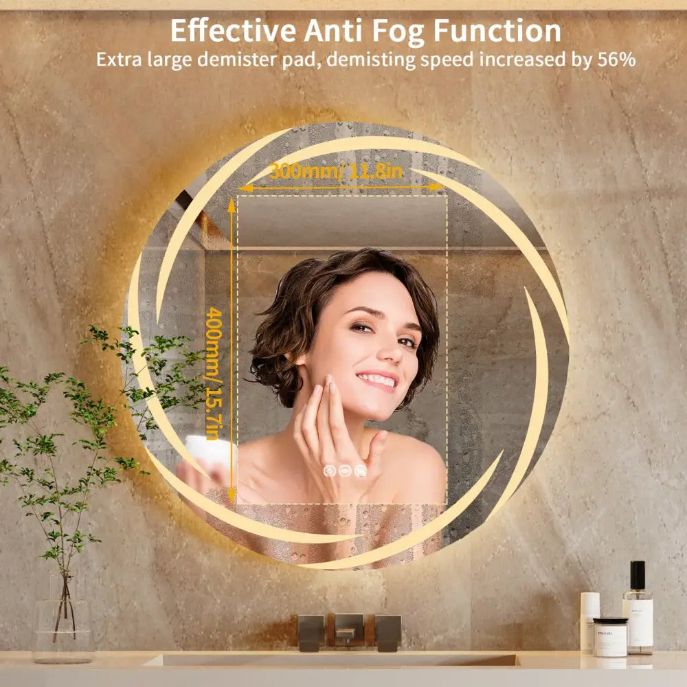 Decorbites™ led backlit round bathroom vanity mirror with warm-toned lighting and sleek modern design