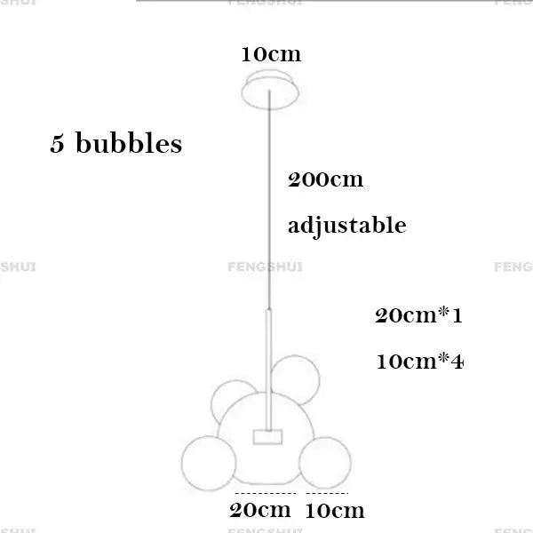 Adjustable 200cm decor bites™ led bubble ball chandelier with five nordic decor led bubble-shaped bulbs for home lighting
