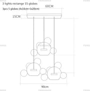 Modern minimalist decor led bubble ball chandelier with rectangular mount and spherical globes for nordic decor led lighting