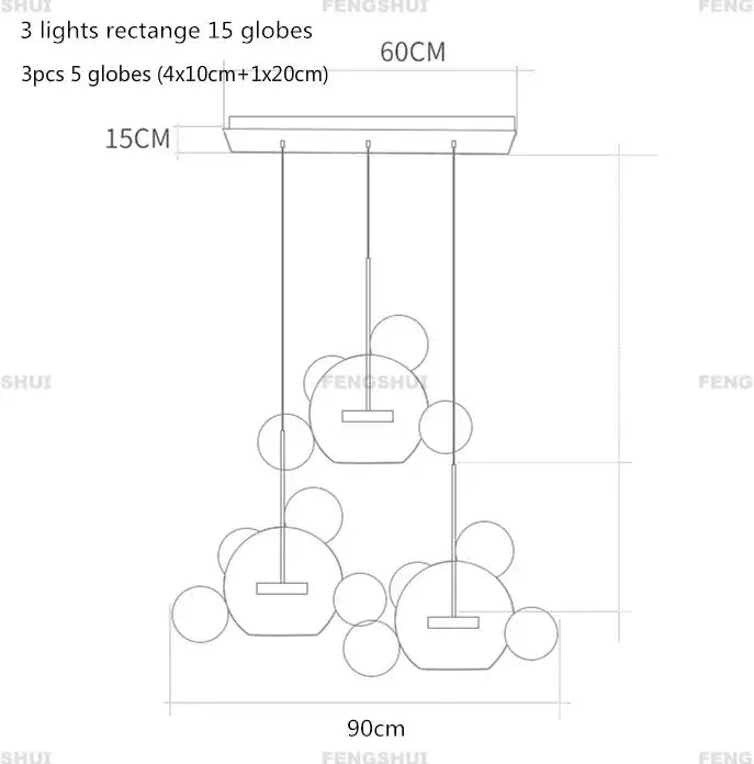 Modern minimalist decor led bubble ball chandelier with rectangular mount and spherical globes for nordic decor led lighting
