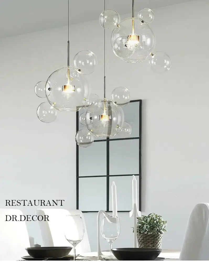 Decorbites™ led bubble chandelier with clear glass bubbles and gold-toned fixtures perfect for nordic decor led lighting