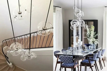 DecorBites™ led bubble chandelier features clear glass bubbles suspended by black cords for nordic decor led lighting