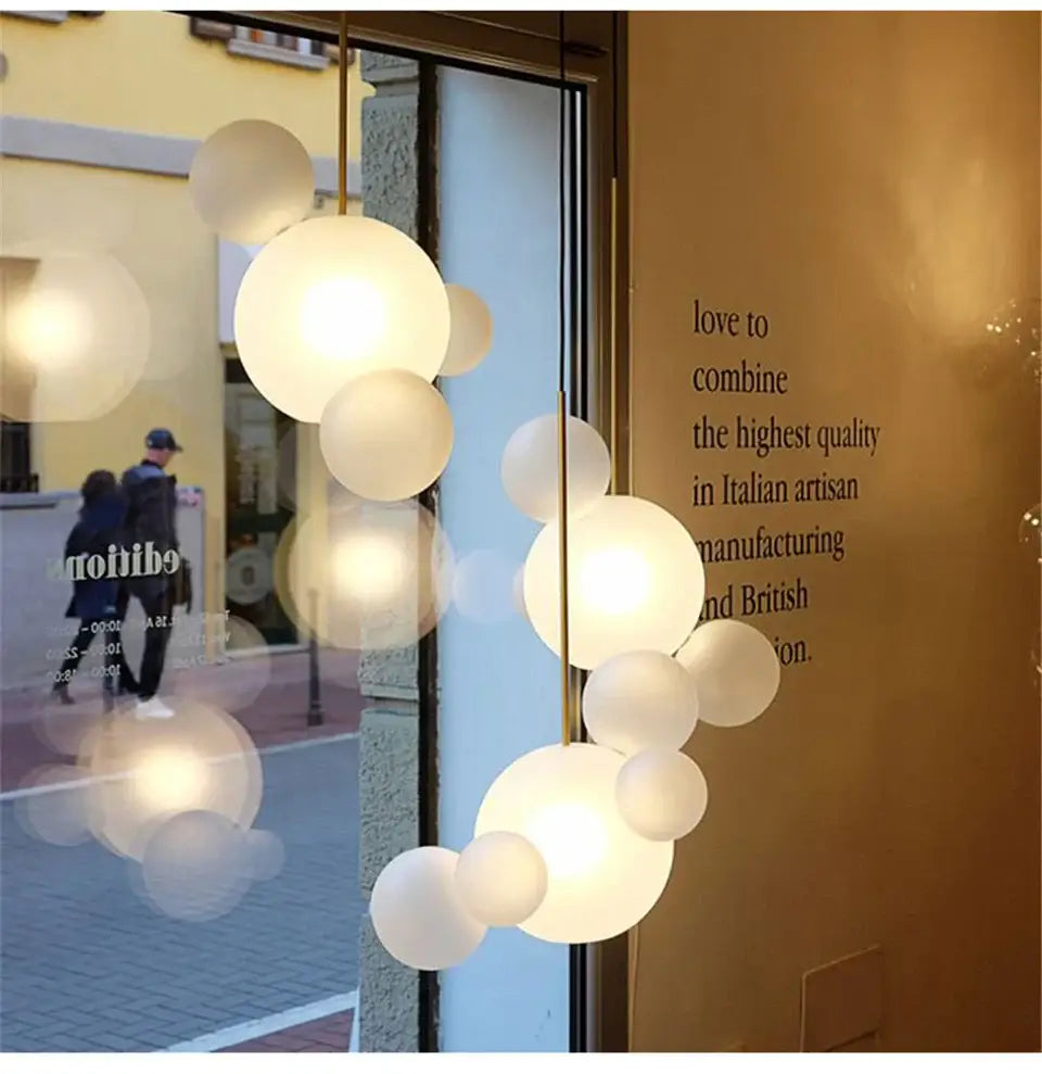 Modern decorbites led bubble chandelier with frosted glass orbs and brass finish for nordic decor led lighting