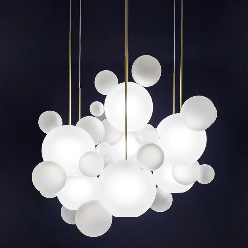 Decorbites™ led bubble chandelier with white spherical design and gold-toned rods for nordic decor led lighting