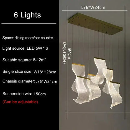 DecorBites™ modern gold-toned led ceiling chandelier with six translucent light slices for living room lighting