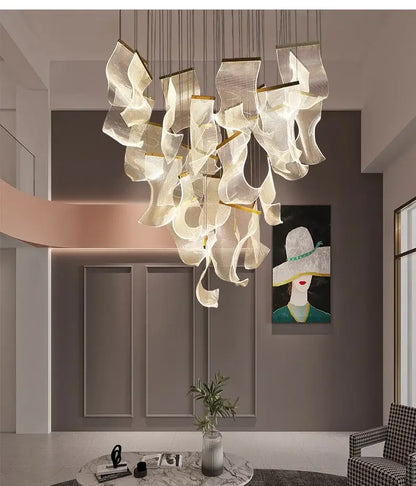 DecorBites™ led ceiling chandelier with translucent glass panels and metallic rods for modern living room decor