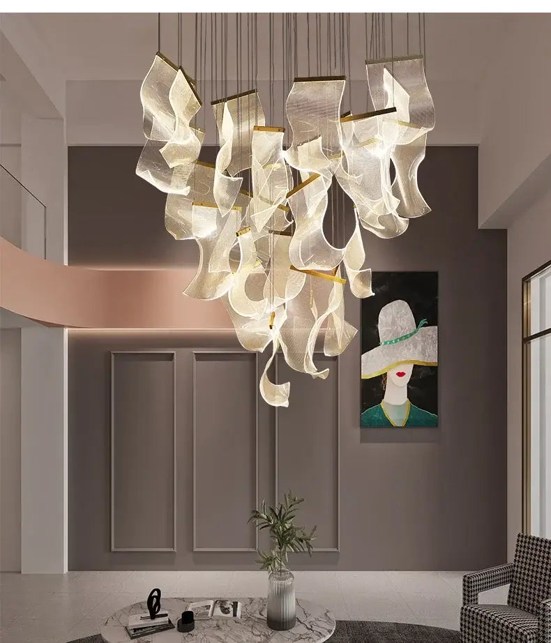 DecorBites™ led ceiling chandelier with translucent glass panels and metallic rods for modern living room decor