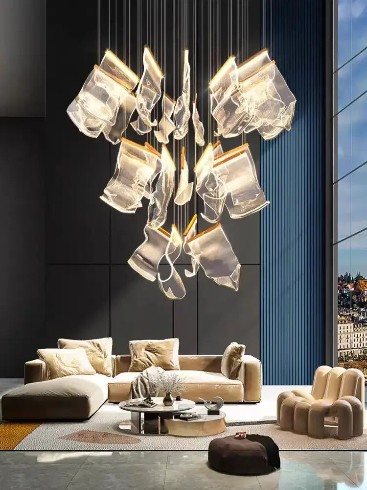 DecorBites™ led ceiling chandelier with gold-toned accents and translucent glass elements for modern living room decor