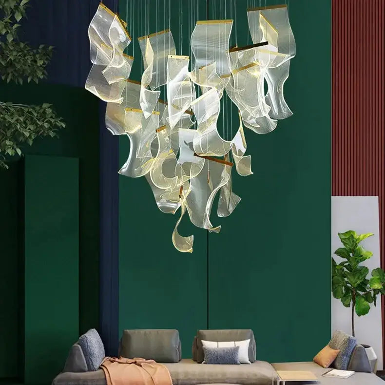 Decorbites™ led ceiling chandelier with translucent acrylic and gold metal accents for modern living room lighting