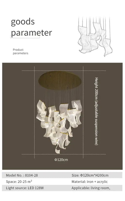 Decorbites™ led ceiling chandelier with white acrylic petals and iron frame for modern living room ceiling chandelier