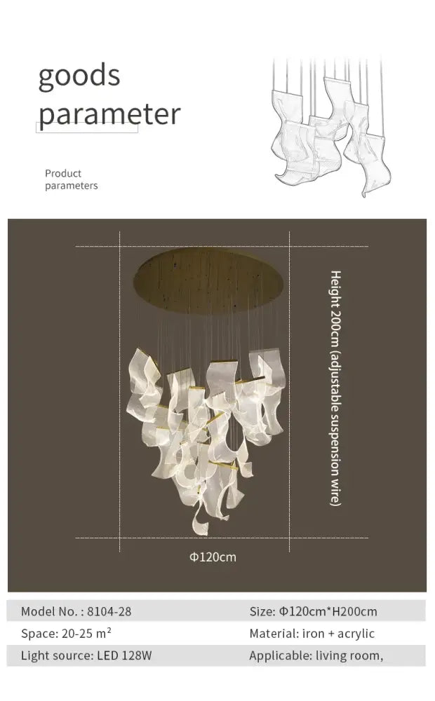 Decorbites™ led ceiling chandelier with white acrylic petals and iron frame for modern living room ceiling chandelier