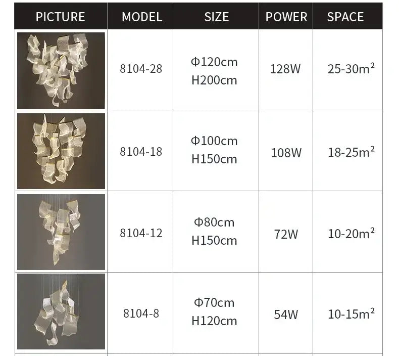Decorbites™ led ceiling chandelier with translucent sculptural glass pieces in a cascading design for living room