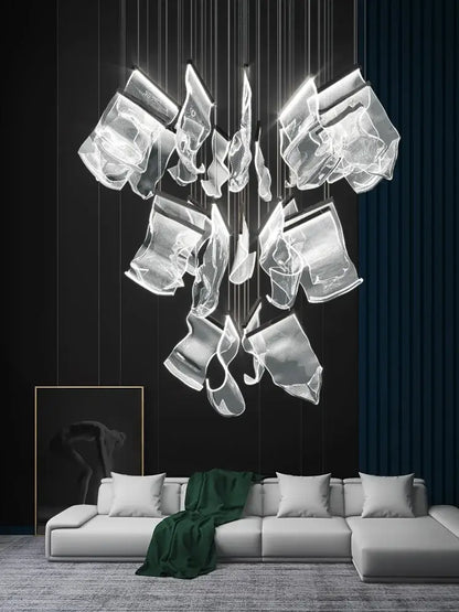 DecorBites™ modern translucent glass led ceiling chandelier with sculptural design for living room ceiling chandelier