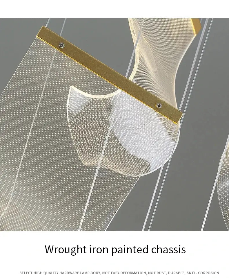 DecorBites™ led ceiling chandelier with a gold wrought iron frame and translucent mesh for modern living room decor