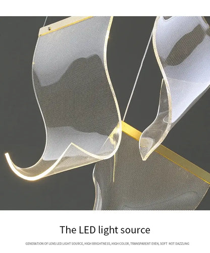 Modern translucent mesh ceiling chandelier with gold metal frame and led lighting for living room by decorbites™