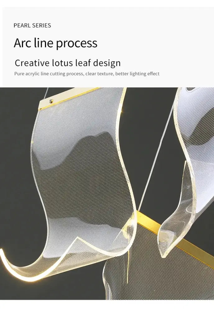 Decorbites™ led ceiling chandelier with transparent acrylic lotus leaf pendant and gold-toned metal frame for living room
