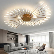DecorBites™ gold-toned led ceiling chandelier light with slender rods and elongated white led bulbs Nordic design