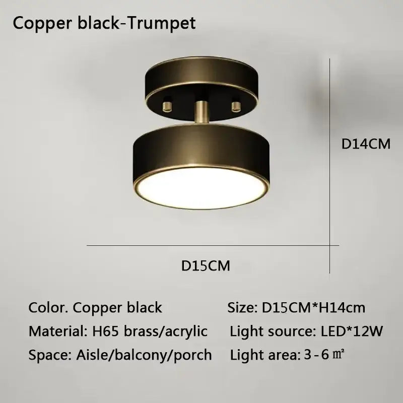 Copper black trumpet-shaped decorbites™ led ceiling light with sleek h65 brass and acrylic design for bedroom and living room