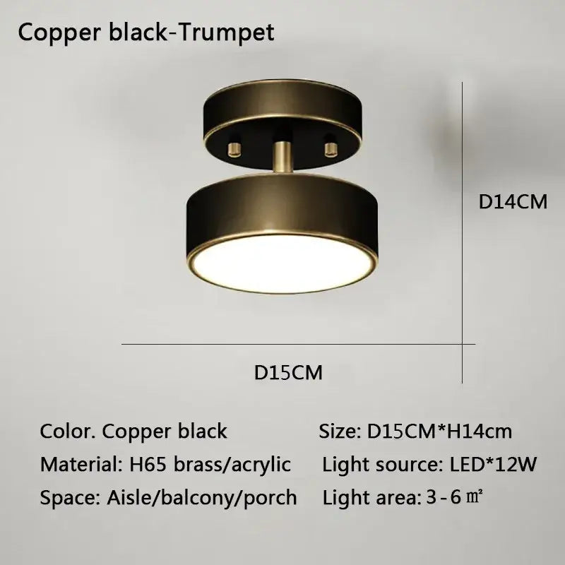 Copper black trumpet-shaped decorbites™ led ceiling light fixture with h65 brass and acrylic for bedroom and living room