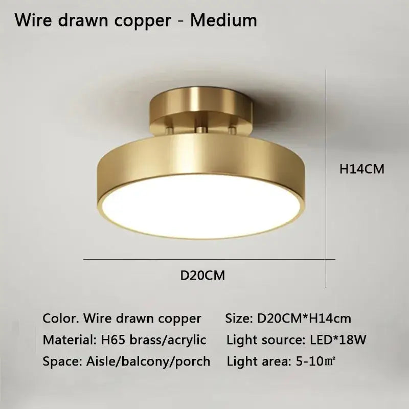 Medium circular decorbites™ led ceiling light with wire-drawn copper finish h65 brass and acrylic for bedroom and living room