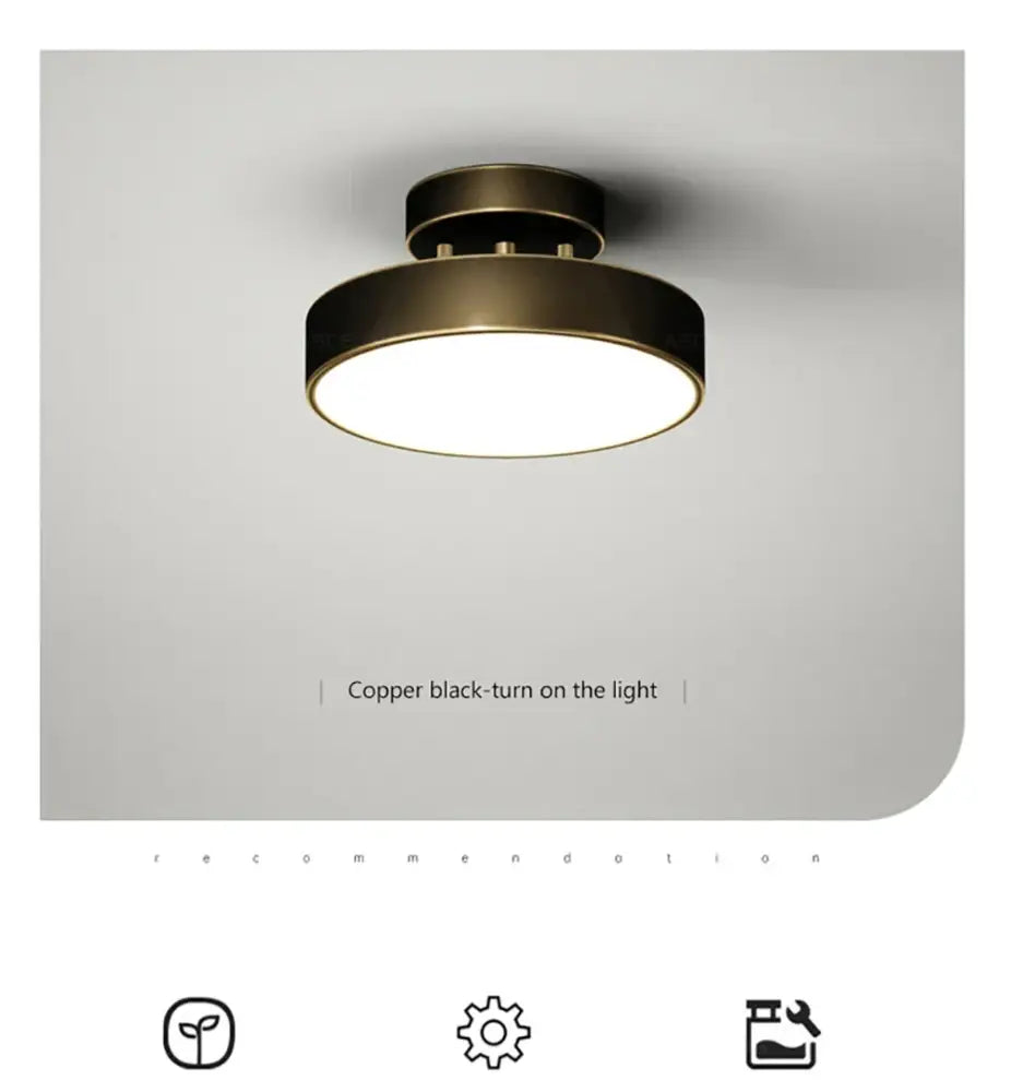 DecorBites™ led ceiling light with matte black and brass circular design emits soft white illumination for bedroom and living room