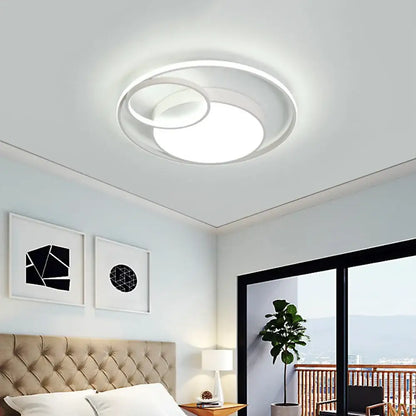 Modern white circular ceiling light with concentric ring design featuring high color rendering and energy-saving led technology