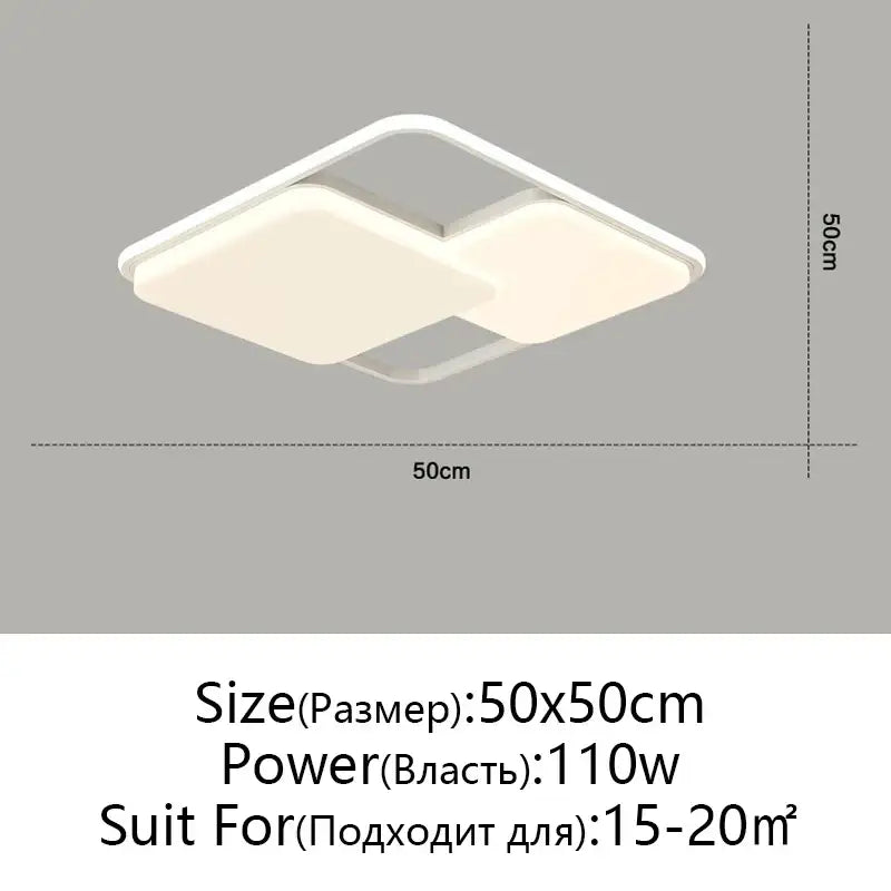 Modern white square decorbites led ceiling lights with sleek minimalist design and overlapping illuminated panels for indoor use