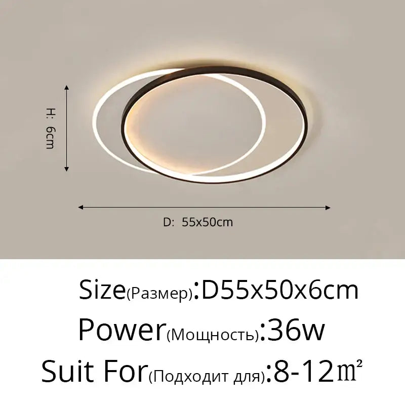 Modern minimalist decorbites led ceiling lights with black and white concentric rings emitting warm glow for bedroom study