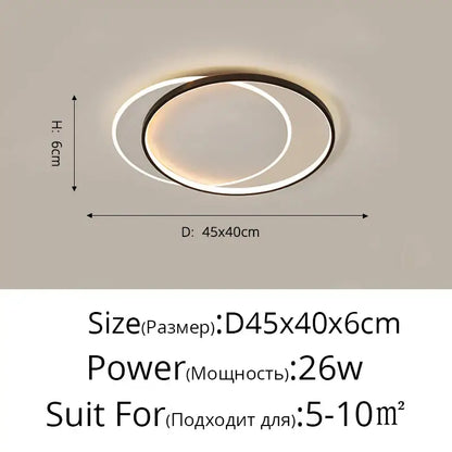 Modern DecorBites LED ceiling lights with black and white concentric rings emitting warm glow for bedroom and living room