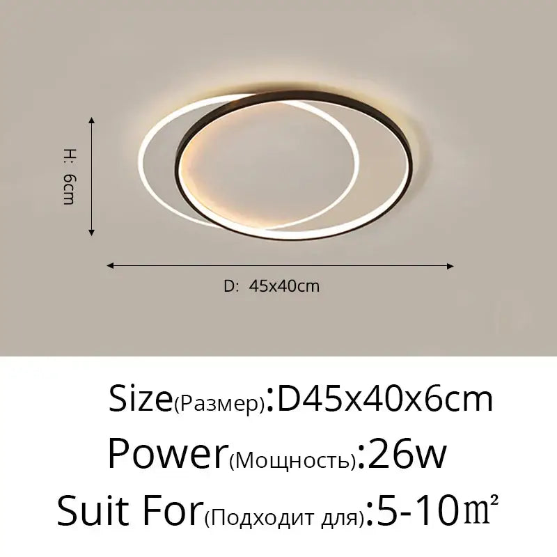 Modern DecorBites LED ceiling lights with black and white concentric rings emitting warm glow for bedroom and living room
