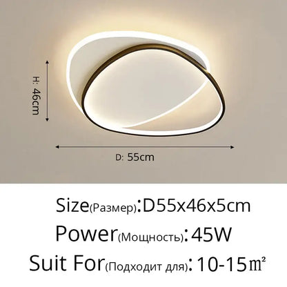 Modern minimalist decorbites led ceiling light with two oval rings in white and dark bronze emitting warm glow