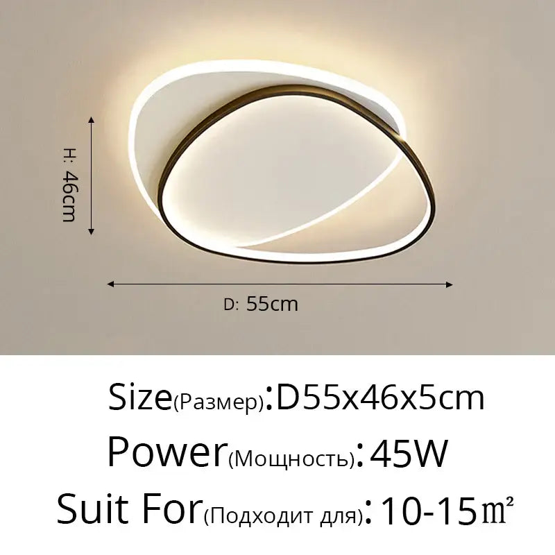 Modern minimalist decorbites led ceiling light with two oval rings in white and dark bronze emitting warm glow