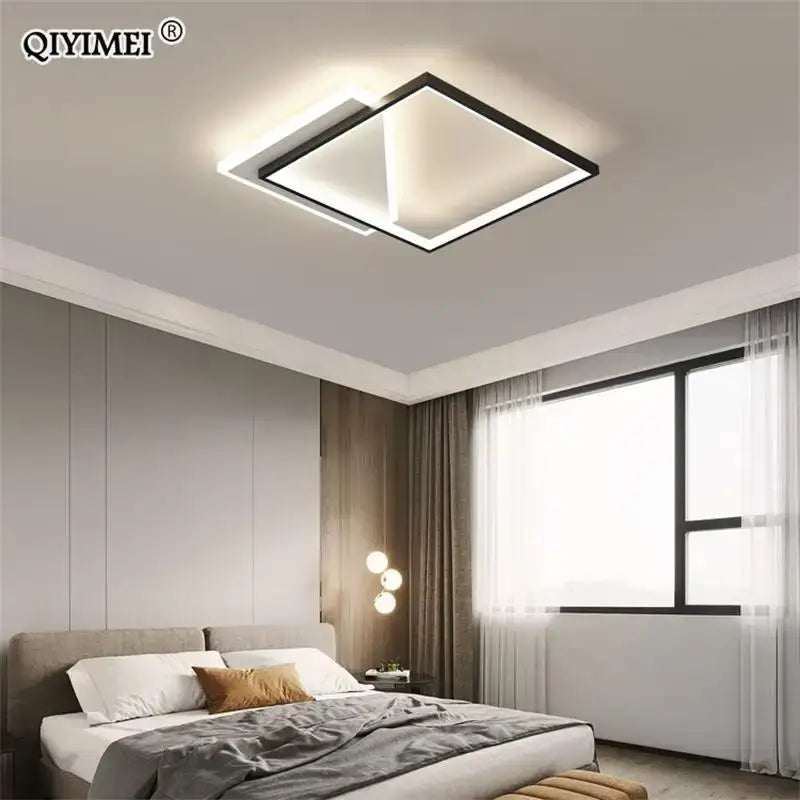 Modern square decorbites led ceiling light with sleek black frame and integrated led lighting for bedroom study and living room