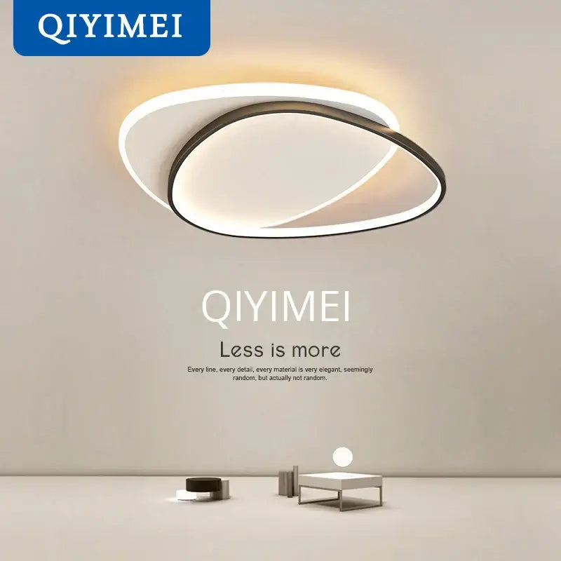 Modern minimalist DecorBites LED ceiling lights with two interlocking oval rings in white and dark metallic finish