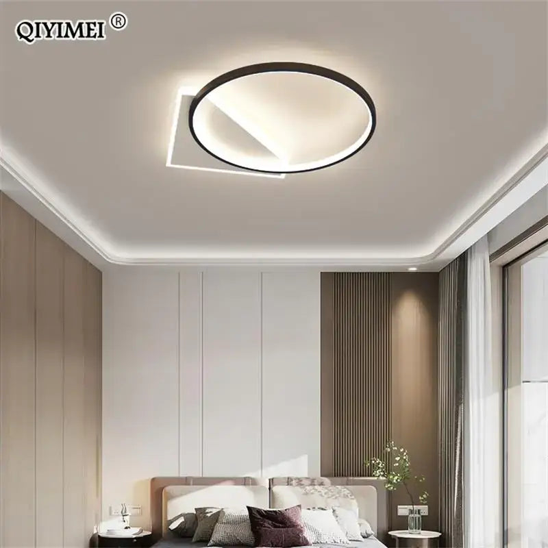 Modern circular decorbites led ceiling lights with sleek black frame and soft white illumination for bedroom study living room