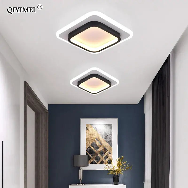 Modern square decorbites led ceiling light with sleek black frame and warm white led border for bedroom and kitchen