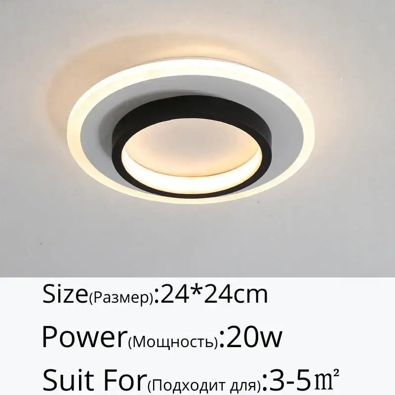 Modern black and white DecorBites LED ceiling lights with circular design and warm ambient illumination for bedroom and kitchen