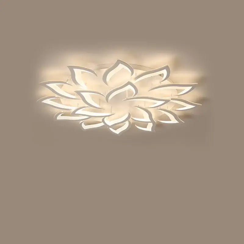 A modern white decorbites led ceiling light shaped like a blooming lotus flower with layered petals for indoor use