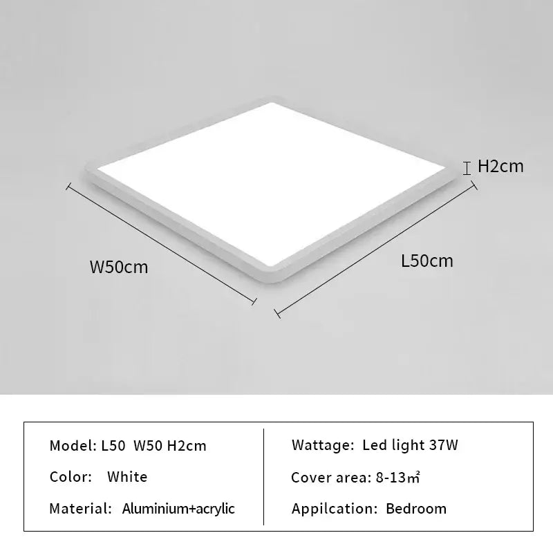 White square decorbites led ceiling light with aluminum and acrylic design measuring 50cm by 50cm for modern decor