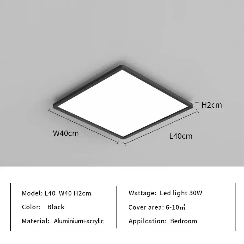 Black rectangular decorbites led ceiling light with aluminum and acrylic frame for modern bedroom lighting