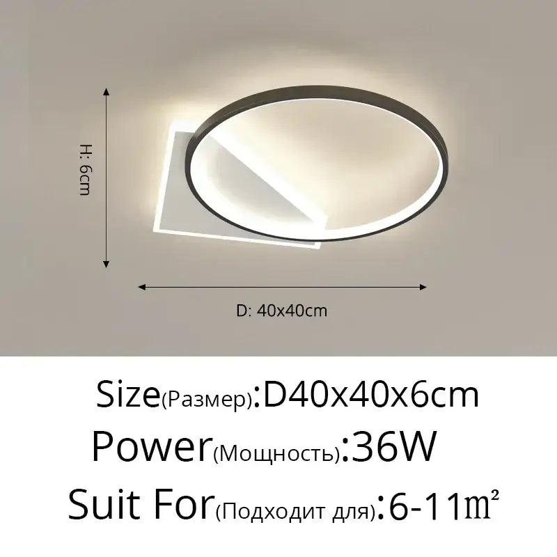 Modern minimalist decorbites led ceiling light with black frame and soft white illuminated ring for indoor use