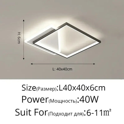 DecorBites™ led ceiling light with sleek overlapping matte black frame and white illuminated panels for modern decor