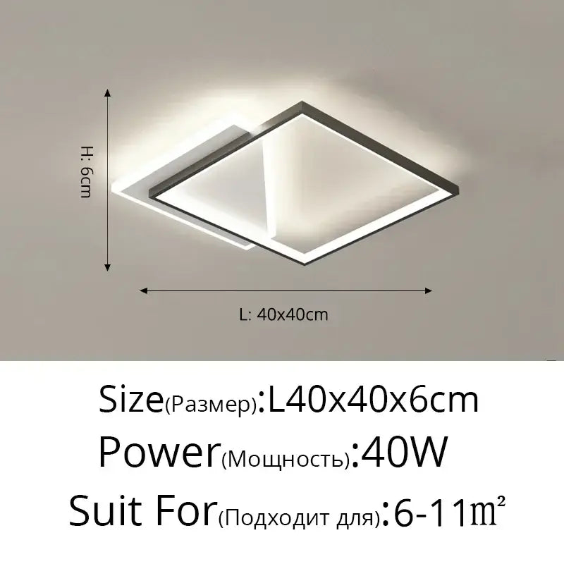 DecorBites™ led ceiling light with sleek overlapping matte black frame and white illuminated panels for modern decor