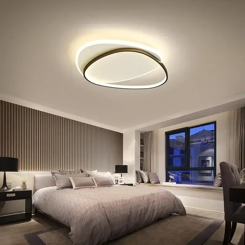 Modern decorbites led ceiling lights featuring sleek black frame and glowing white inner ring for indoor use ceiling lights