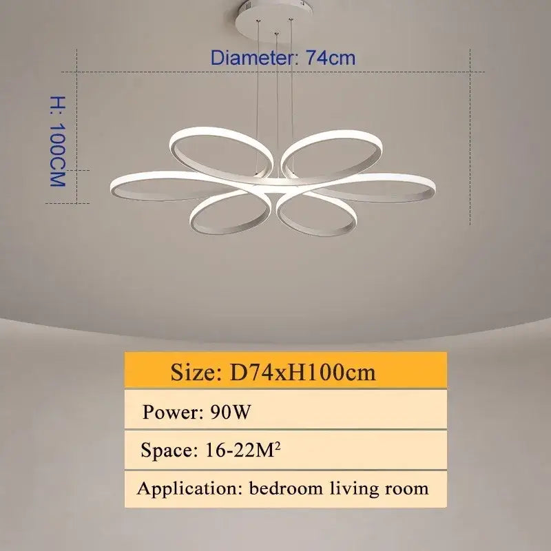 Modern white decorbites led ceiling lights with sleek flower-like polished metal rings for living room and bedroom decor