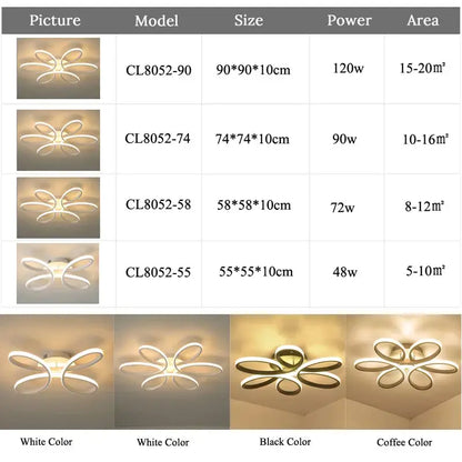 Modern decorbites led ceiling lights with sleek flower-like design in white and black for living room and bedroom decor
