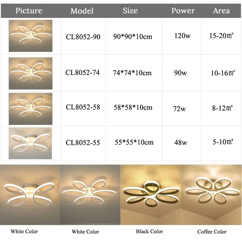 Modern decorbites led ceiling lights with sleek flower-like design in white and black for living room and bedroom decor